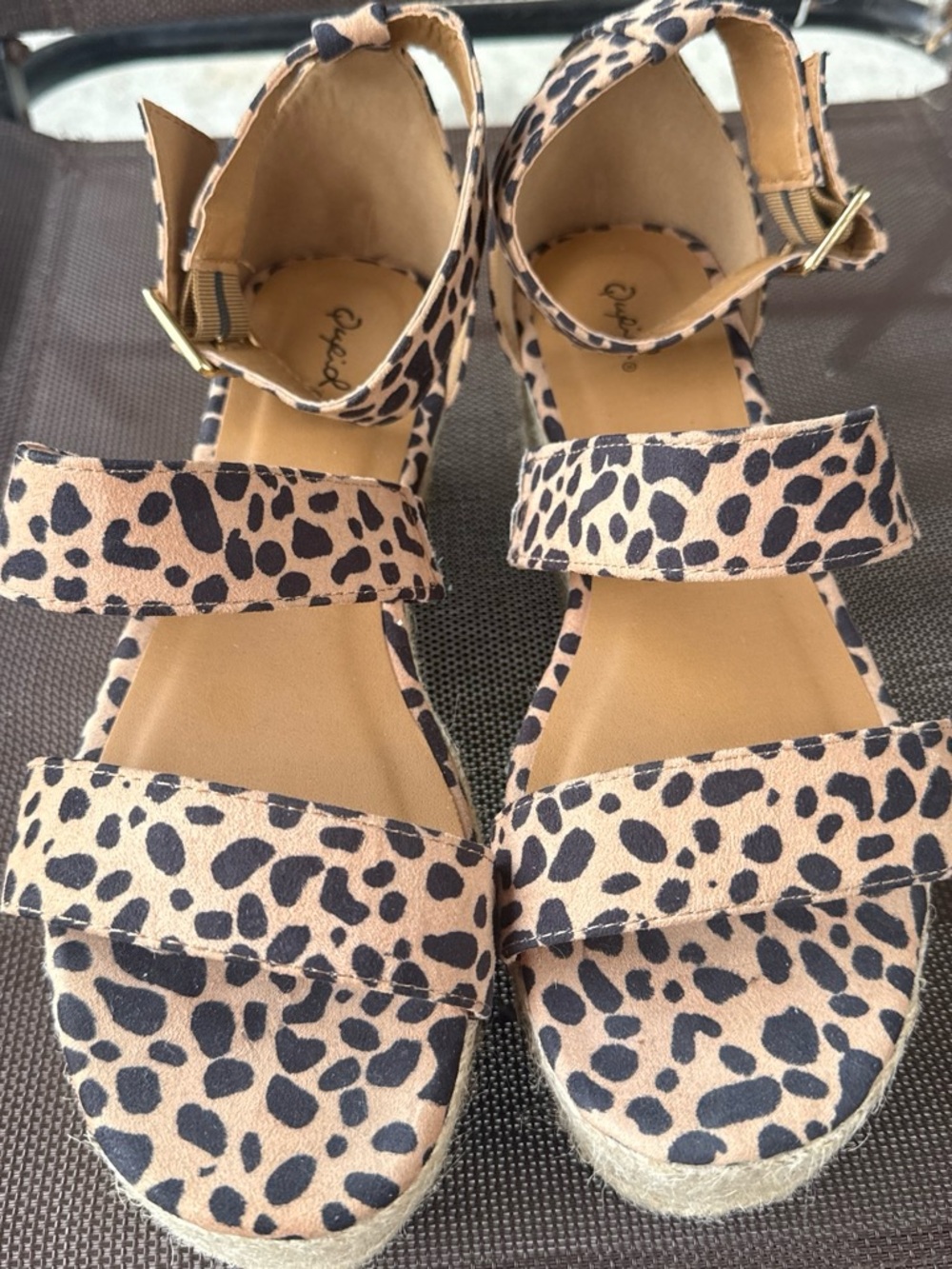 Qupid Leopard-Print Espadrille Platform Sandals - Tan & Black